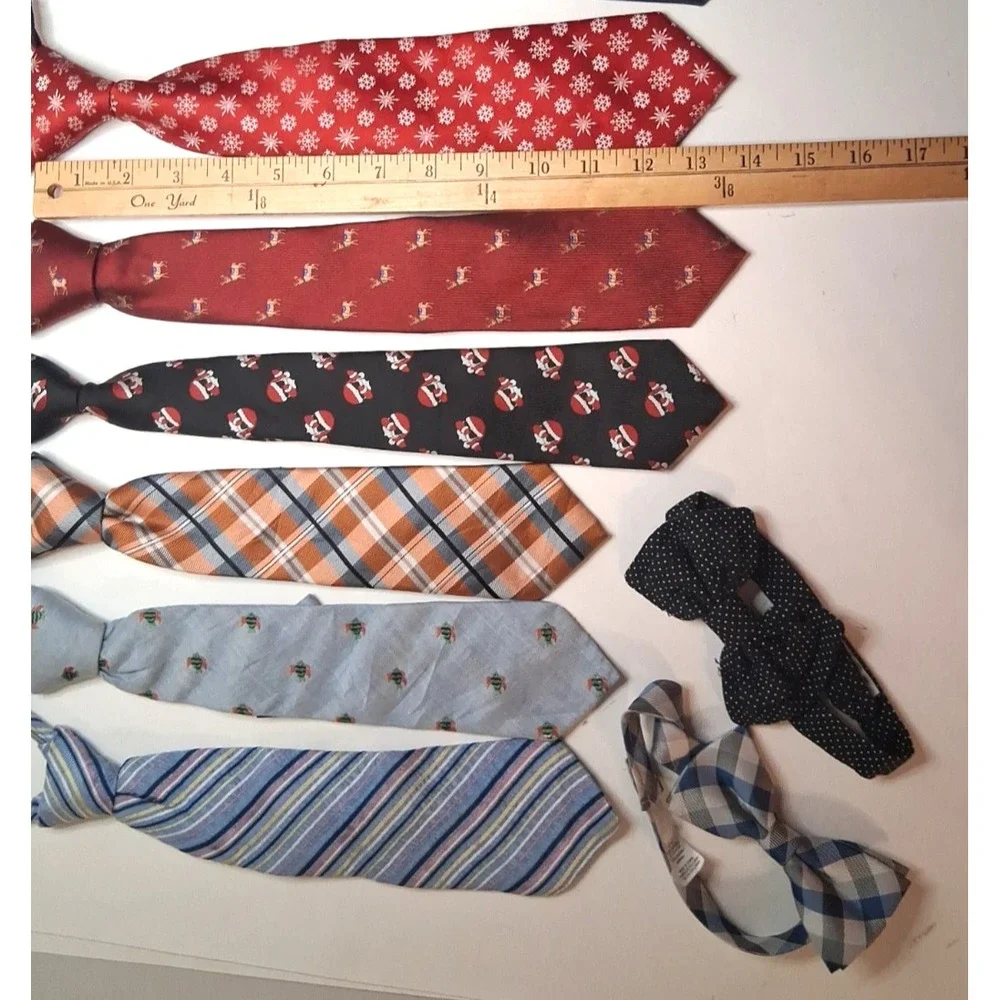 Lot of 6 Boys Zipper Pre-Tied Neckties & 2 Bow Ties Assorted Brands Colors